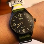 خرید و قیمت ساعت مچی مردانه کیو اند کیو Q77B-004 | بند برزنتی سبز | ساعت جَم