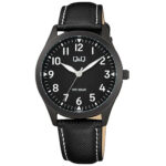 خرید و قیمت ساعت مردانه کیو اند کیو Q76B-003PY | تمام مشکی بند چرمی | ساعت جَم