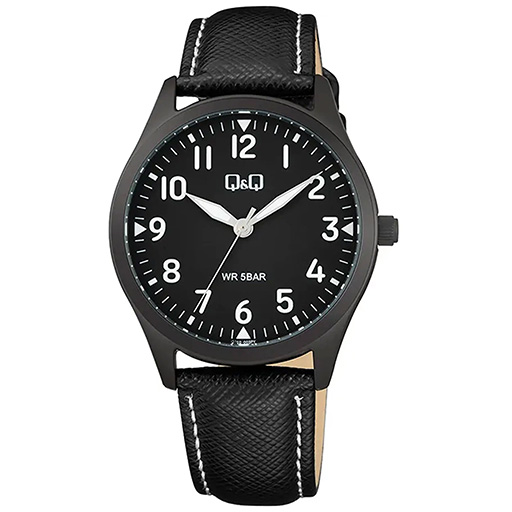 Q76B-003PY خرید و قیمت ساعت مردانه کیو اند کیو Q76B-003PY | تمام مشکی بند چرمی | ساعت جَم