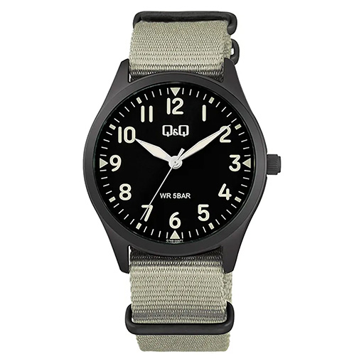 Q76B-006PY خرید و قیمت ساعت مردانه کیو اند کیو Q76B-006PY | بند برزنتی سبز ارتشی | ساعت جَم