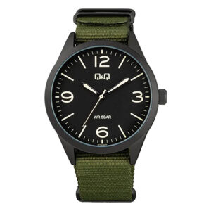 خرید و قیمت ساعت مچی مردانه کیو اند کیو Q77B-004 | بند برزنتی سبز | ساعت جَم