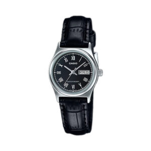 ساعت مچی زنانه Casio LTP‑V006L‑1B | بند چرمی صفحه مشکی