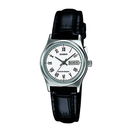 ساعت مچی زنانه Casio LTP‑V006L‑7B | بند چرمی صفحه مشکی